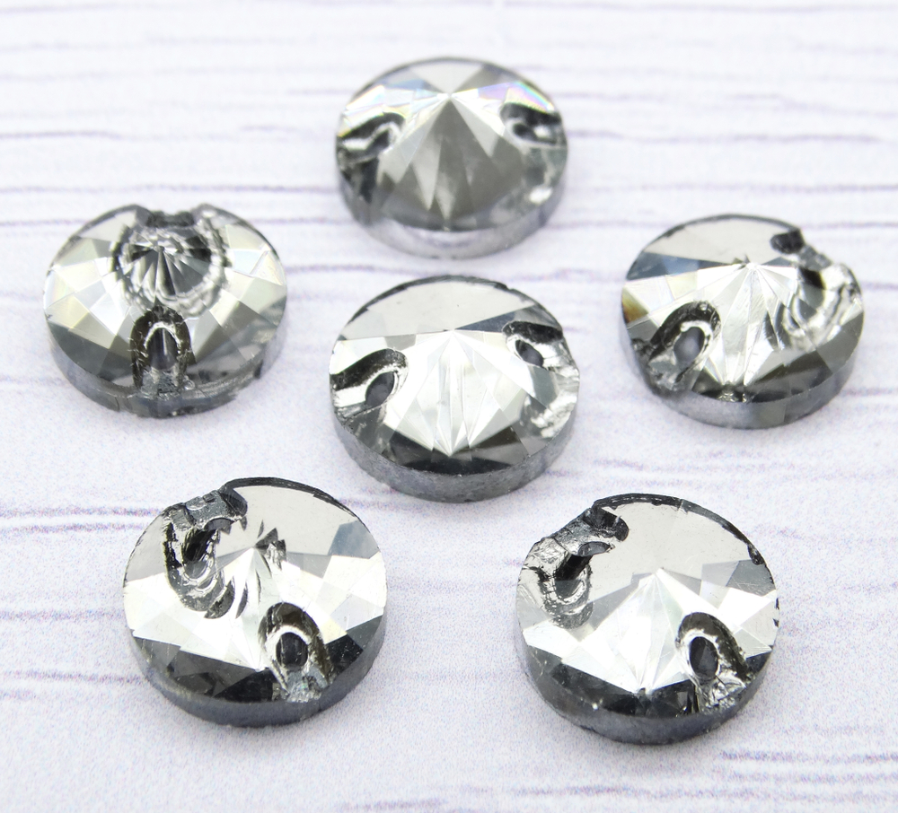 РИ019НН10 Хрустальные стразы круглые пришивные "риволи", цвет: серый, размер: 10 мм, 10 шт.