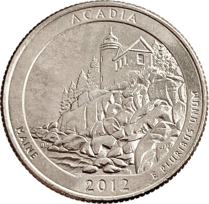 25 центов (1/4 доллара, квотер) 2012 США «Национальный парк Акадия» (P) (13-й парк)