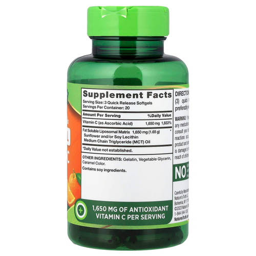 Nature's Truth, липосомальный витамин C, улучшенная формула, 60 капсул с быстрым высвобождением