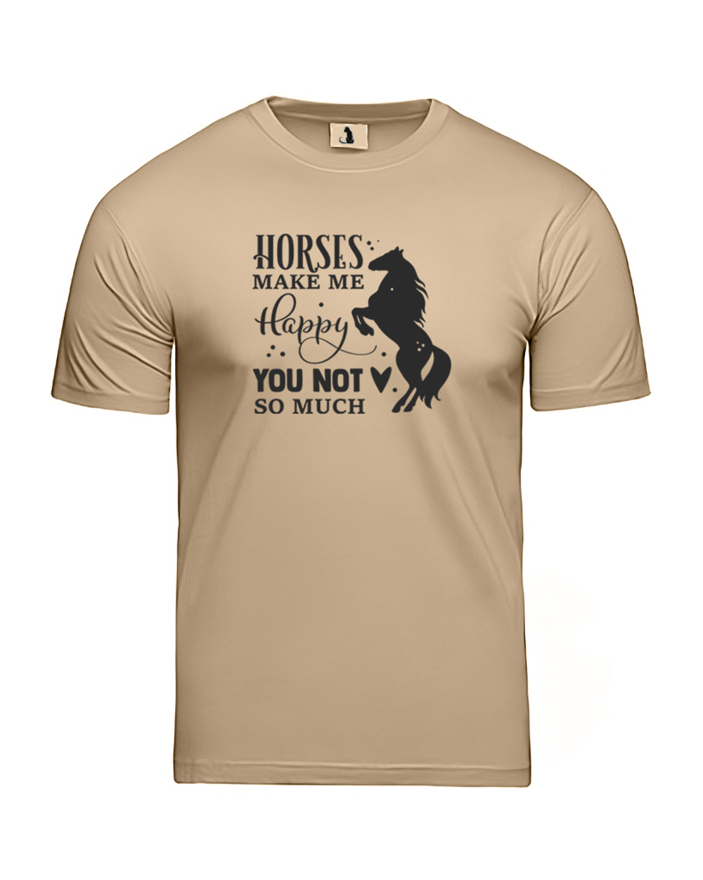 Футболка Horses make me happy unisex бежевая с черным рисунком