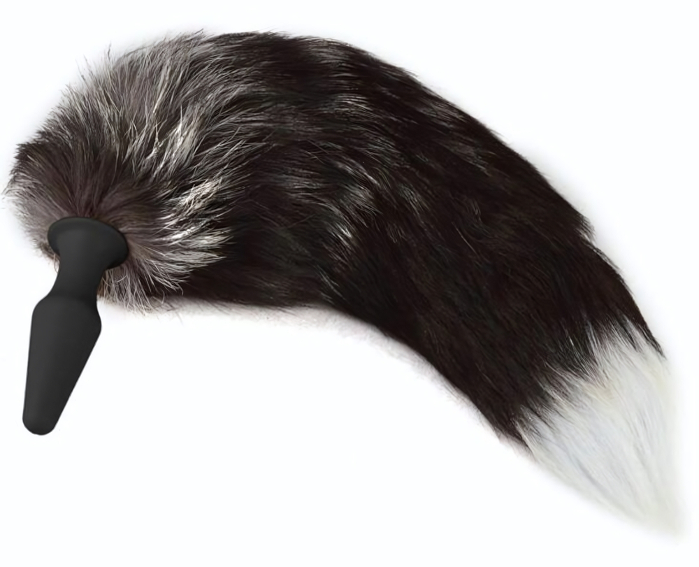 Коническая анальная пробка с натуральным хвостом (Цвет: разноцветный)