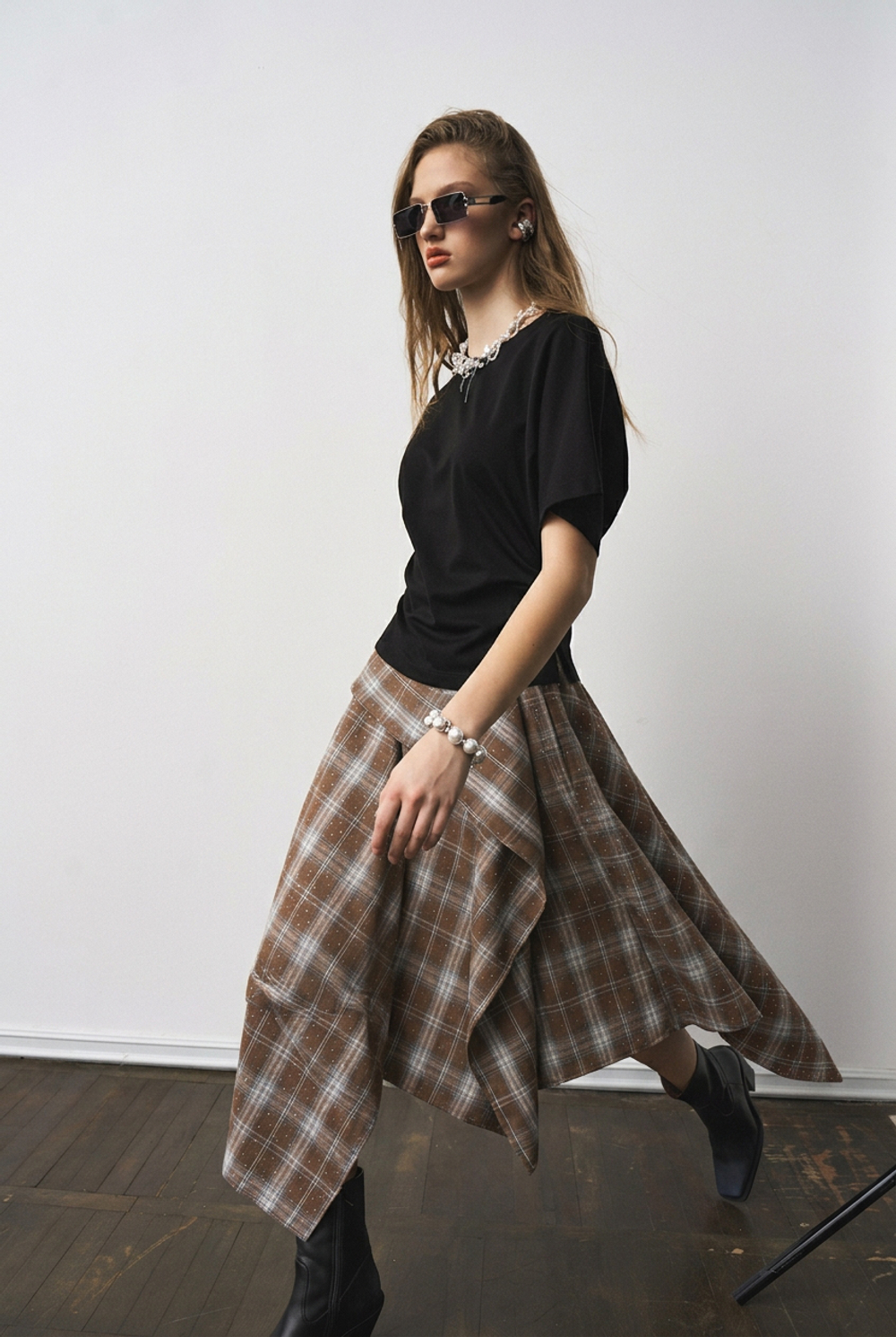 Юбка 1303 принт клетка-килт коричневый