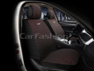 Накидки сидений Перед CarFashion (2шт) -Фронт «ICEBERG FRONT» 26190 -ШЕЛК иск черный/черный/красный