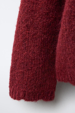 ZARA КАРДИГАН С БАРХАТНЫМИ БАНТАМИ, БУРГУНДИ