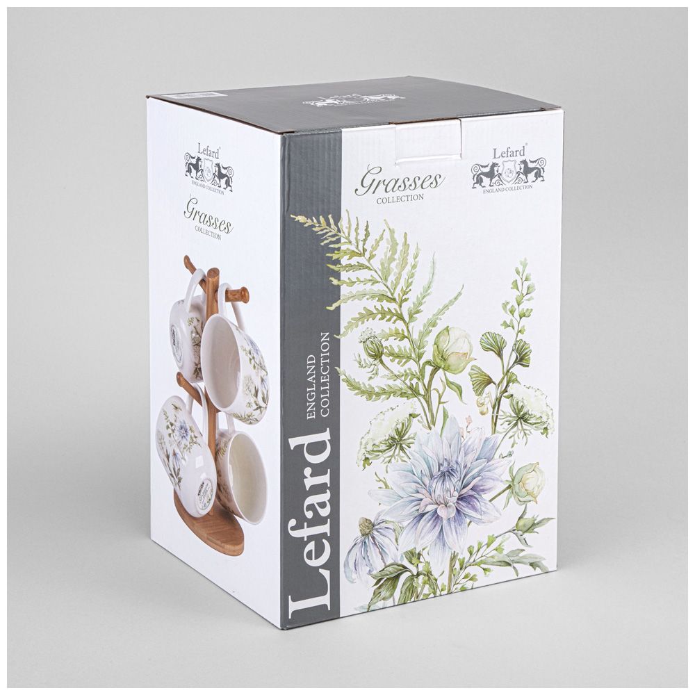 НАБОР КРУЖЕК LEFARD "GRASSES" НА ДЕРЕВ. ПОДСТАВКЕ 4 ШТ. 420 МЛ (КОР=6НАБ.)