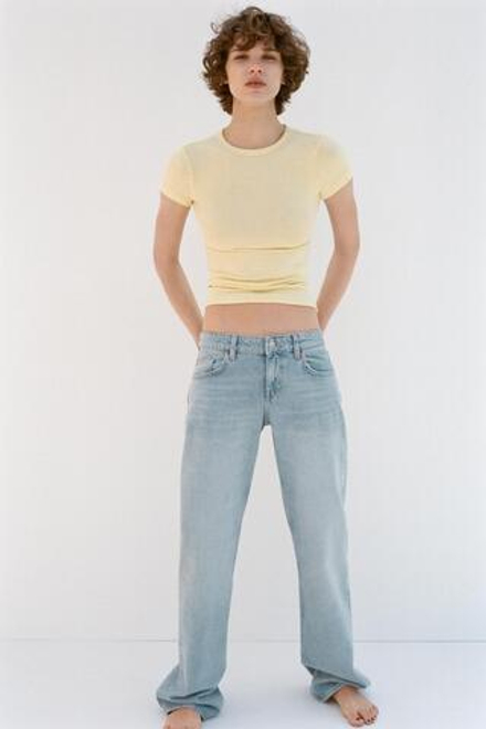 ZARA ФУТБОЛКА ИЗ ВИСКОЗЫ С КОРОТКИМИ РУКАВАМИ, ЖЕЛТЫЙ