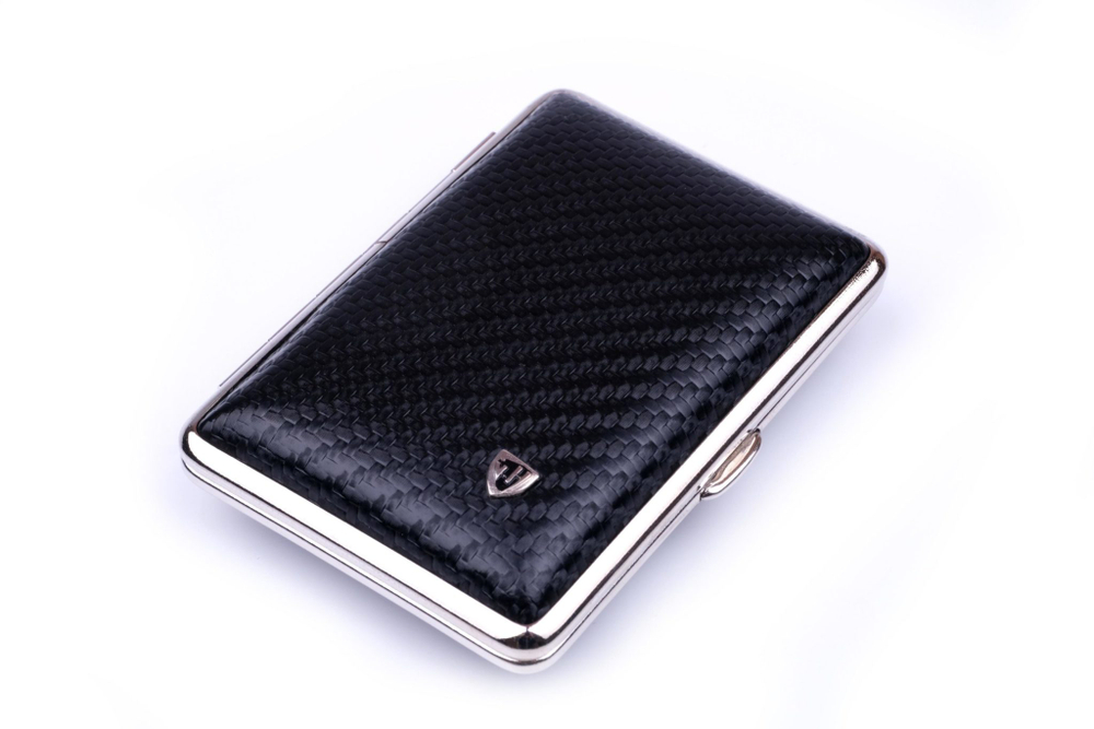 Портсигар Stoll на 14 сигарет, натуральная кожа, Карбон