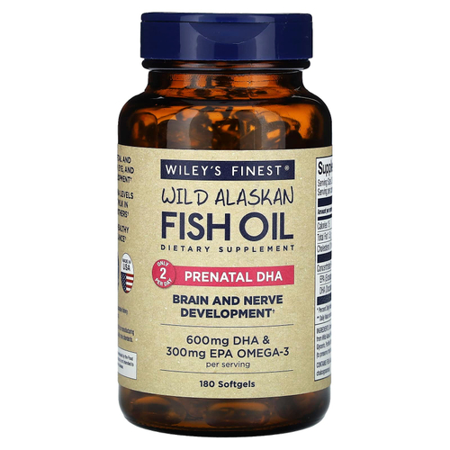Wiley's Finest, жир диких аляскинских рыб, пренатальная ДГК, 600 мг, 180 рыбных капсул