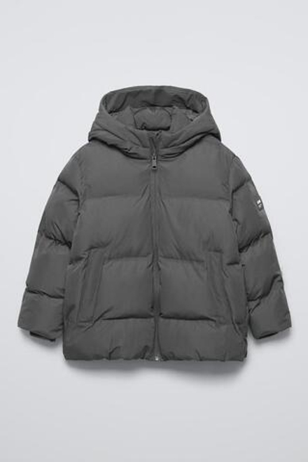 ZARA ПУХОВИК WATER REPELLENT С НАШИВКОЙ, СЕРЫЙ