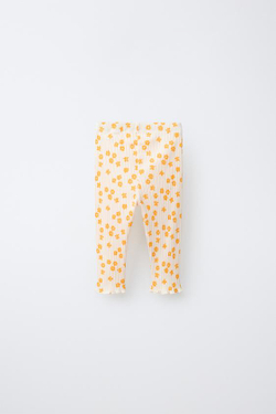 ZARA ЛЕГИНСЫ В РУБЧИК С ЦВЕТОЧНЫМ ПРИНТОМ, ЭКРЮ/ЖЕЛТЫЙ