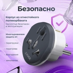 Переходник универсальный для розетки / Сетевой адаптер с китайской вилки с заземлением/ 16А 4000вт