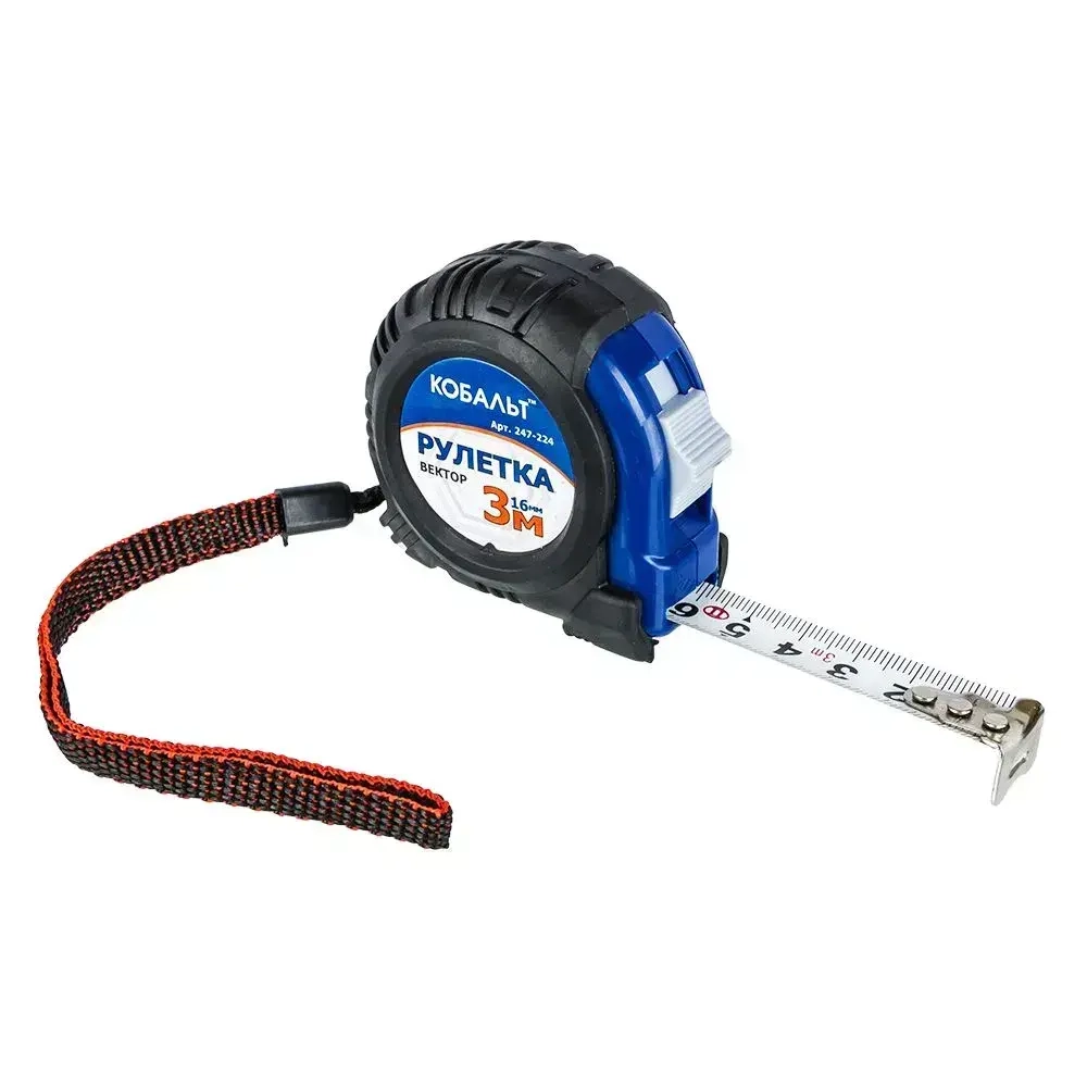 Рулетка КОБАЛЬТ Вектор 3м x 16мм обрезиненный корпус.