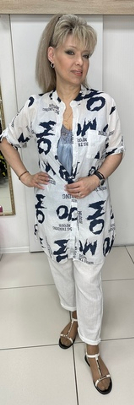 Бело/синяя туника-рубашка(пыльник летний)