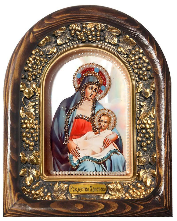 Рождество Христово (перламутр, жемчуг, коралл, голубой агат)