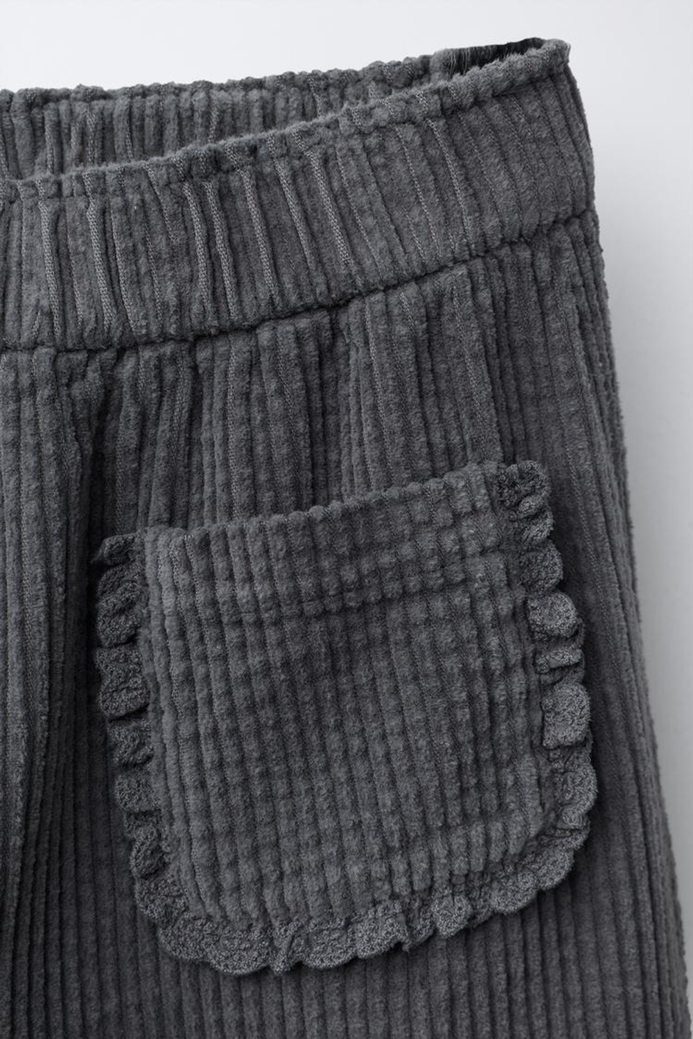 ZARA ВЕЛЬВЕТОВЫЕ БРЮКИ С КРУЖЕВОМ, ТЕМНО-СЕРЫЙ