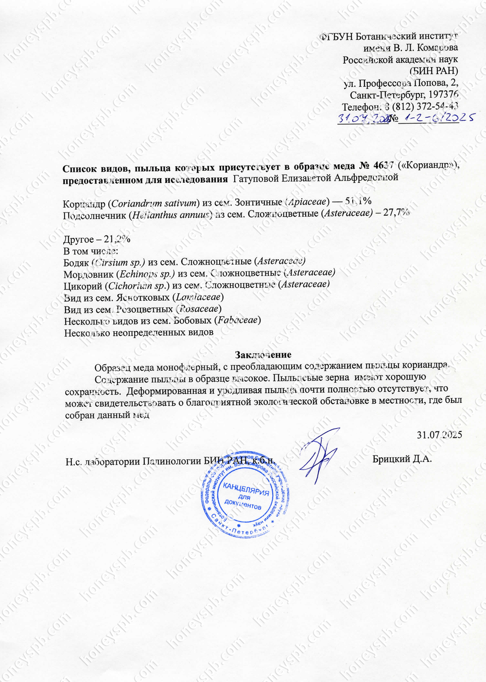 Кориандровый мед 2025г