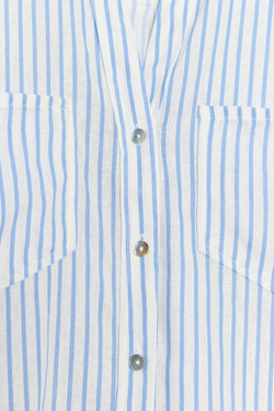 ZARA УКОРОЧЕННАЯ РУБАШКА ИЗ СМЕСОВОГО ЛЬНА, БЕЛЫЙ/НЕБЕСНО-ГОЛУБОЙ