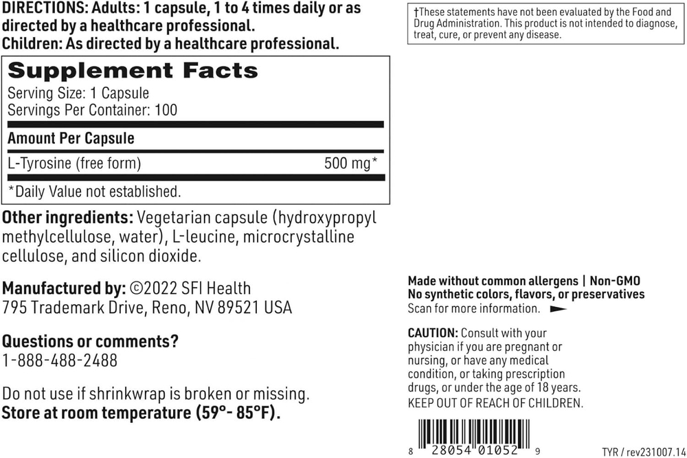 Klaire Labs - L-Tyrosine - 100 capsules