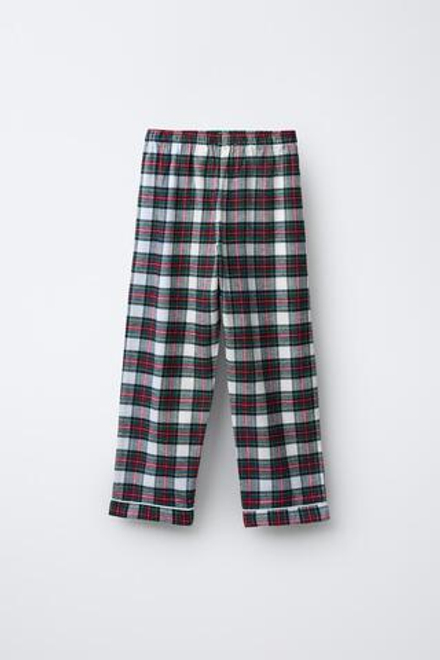 ZARA ФЛАНЕЛЕВАЯ ПИЖАМА В КЛЕТКУ, ЭКРЮ