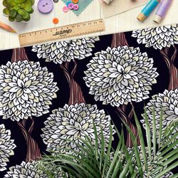 Ткань бязь сказочные деревья с белой листвой