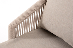 "Верона" диван 3-местный плетеный из роупа, каркас алюминий белый муар, роуп бежевый круглый, ткань бежевая 15052