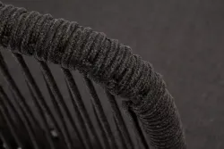 "Марсель" стул плетеный из роупа, каркас из стали золотой глянец, роуп темно-серый круглый, ткань серая