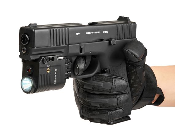 Фонарь подствольный пистолетный Skywoods Raccoon Laser 360 люмен, красный ЛЦУ