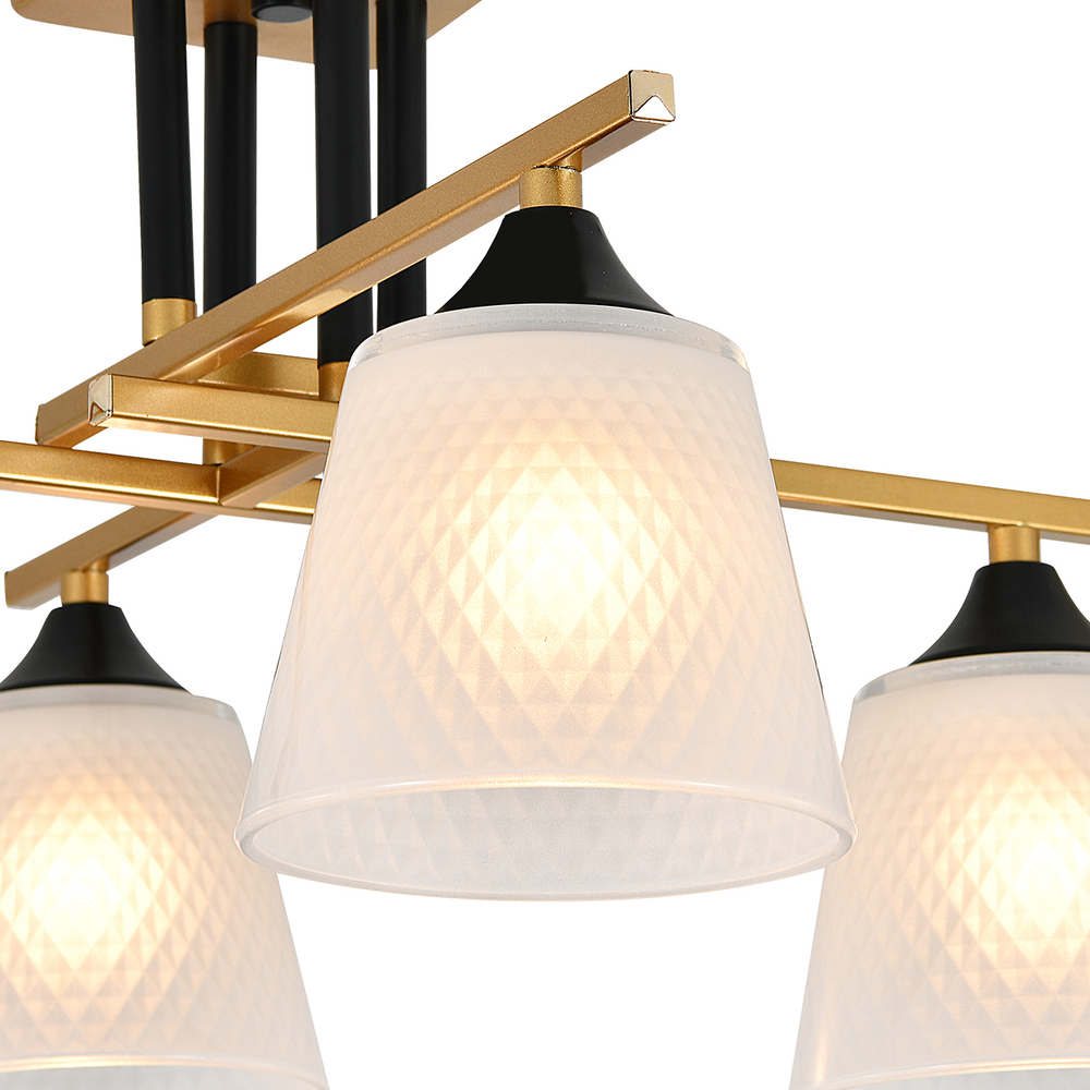 Люстра потолочная 4x40Вт E27, металл/стекло, шампань, белый матовый плафон