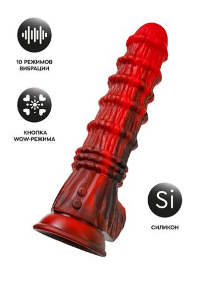 Силиконовый вибратор Monster Tops - 27 см. (Цвет: красный с черным)