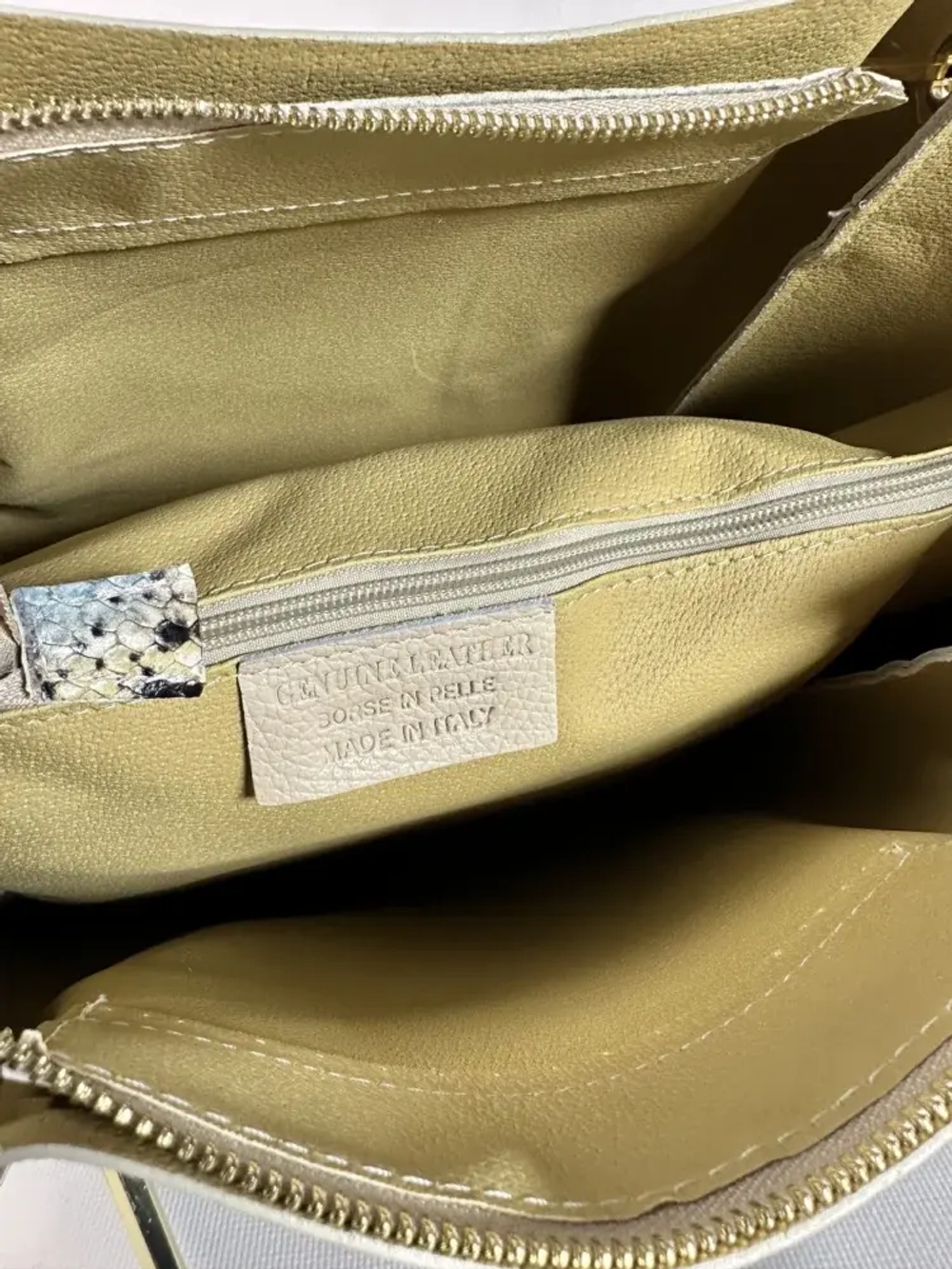 Женская желто-голубая сумка из натуральной кожи с тиснением питон