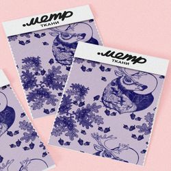 Ткань габардин олень с листьями желудей