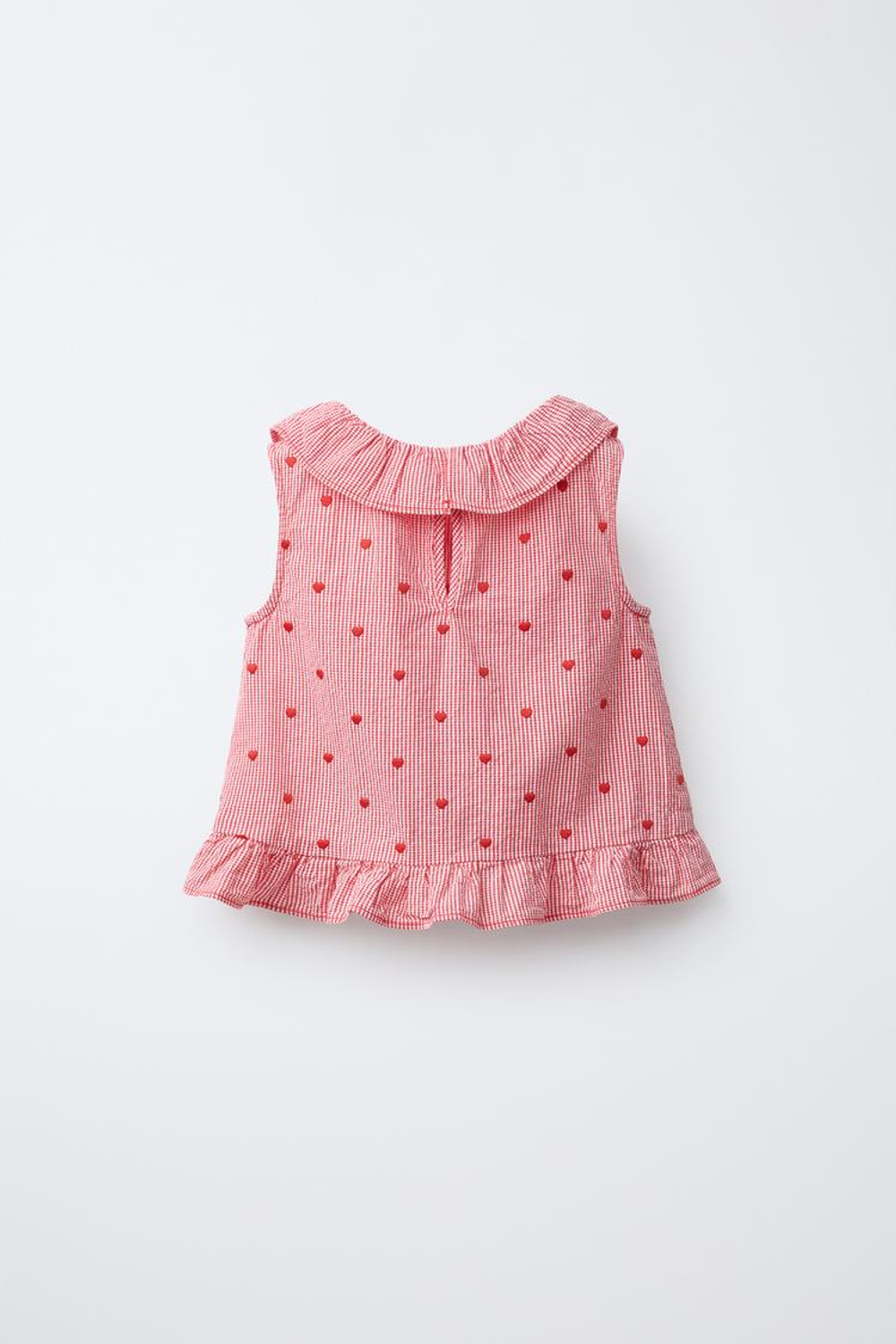 ZARA ТОП В КЛЕТКУ С ВЫШИТЫМИ СЕРДЕЧКАМИ, КРАСНОВАТЫЙ