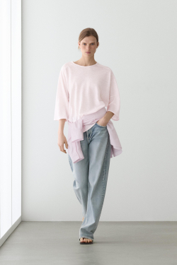 Massimo Dutti Футболка из смесовой льняной ткани, бледно-розовый