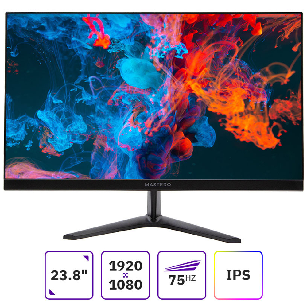 Монитор Mastero 23.8'' S2422H, FHD, IPS, 75Гц, чёрный, VGA, HDMI
