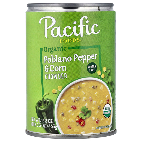Pacific Foods, органический суп с перцем поблано и кукурузной похмельем, 463 г (16,3 унции)