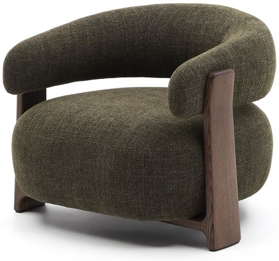 Granite Кресло из зеленого шенилла и массива ясеня в отделке орех Испания Lа Forma