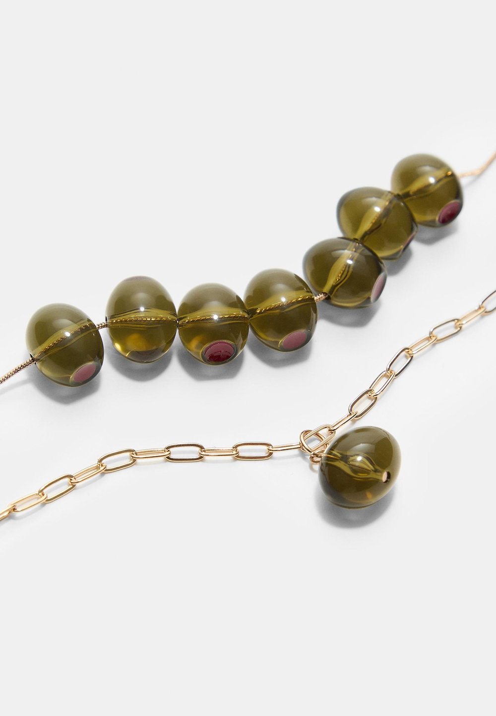 STRADIVARIUS Комплект из 2 ожерелий, оливково-зеленый