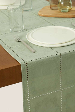 ZARA HOME ДОРОЖКА ДЛЯ СТОЛА С ВЫШИВКОЙ В КЛЕТКУ, ЗЕЛЕНЫЙ