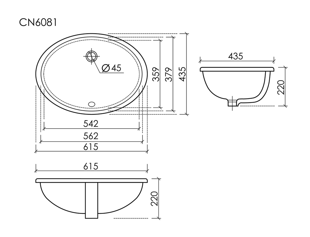 Раковина встраиваемая снизу CERAMICANOVA Era овальная 615x435x220 мм, цвет белый арт. CN6081