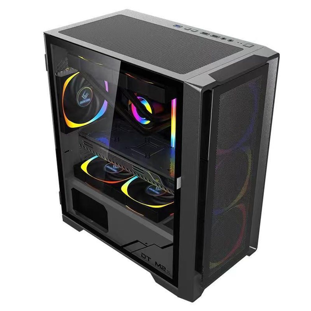 Корпус WJCOOLMAN UFO II, Без БП, ATX, чёрный, 10xARGB FAN, 2xUSB2, 1xUSB3, бок: закалённое стекло (WJCM-UFOII)
