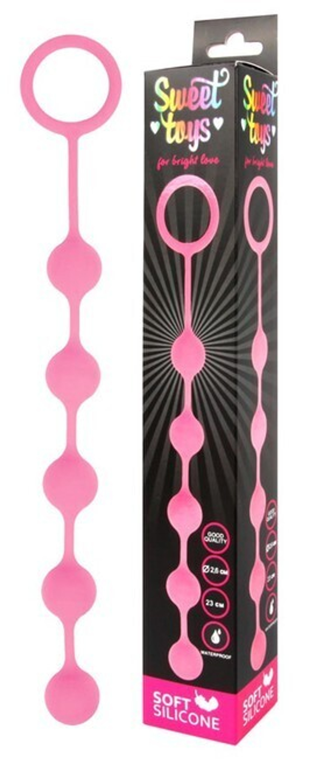 Розовая силиконовая анальная цепочка (Цвет: розовый)