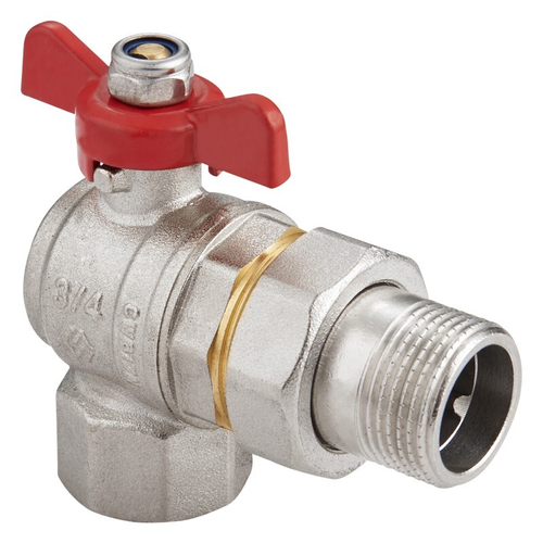 Кран латунный шаровой MVI BV.522, DN 15, PN 40, угловой, никелированный, полнопроходной, американка, бабочка