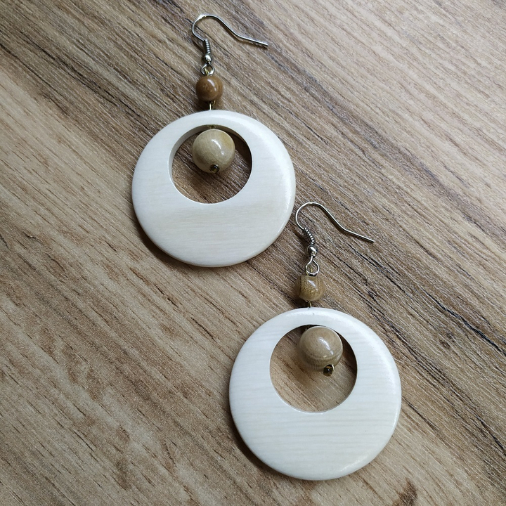 Серьги Ангелина крупная, дерево, цвет светло-кор., молочный, 38x48 мм 312712