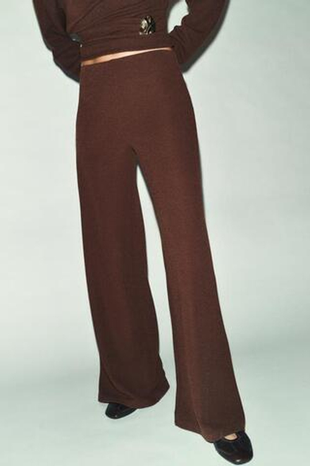 ZARA ШИРОКИЕ ФАКТУРНЫЕ БРЮКИ, КОРИЧНЕВЫЙ