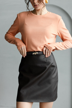 Юбка из эко-кожи мини темно-коричневая