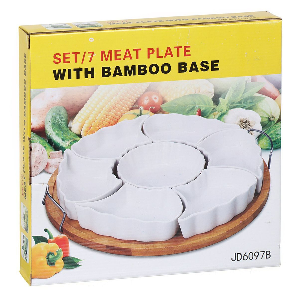 Менажница керам, 29х29х4.5 см, 240 мл, 7 секц, бамбуковая подст, Y4-3606