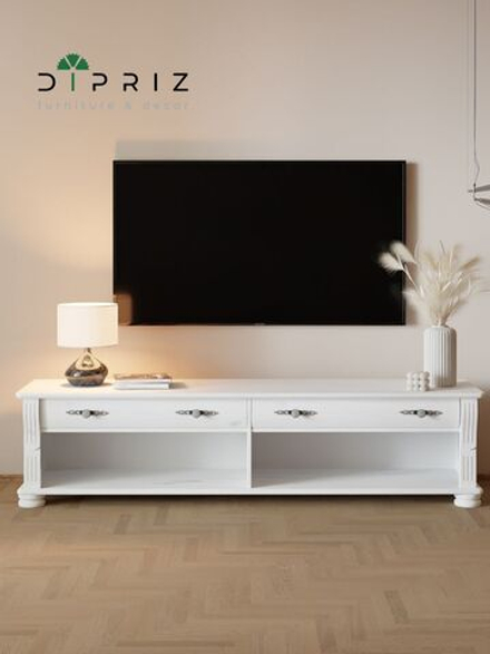 Тумба под телевизор Сюзанна, 160 см, с ящиками, белый