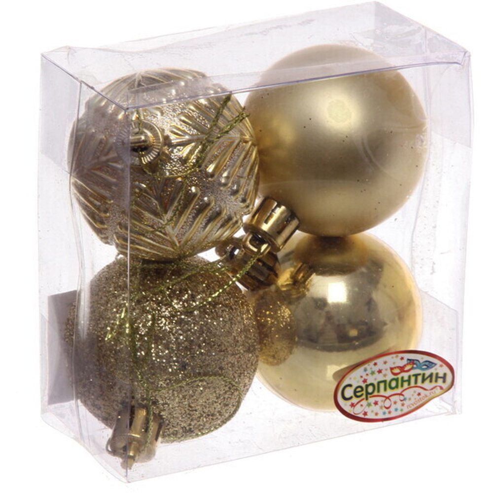 Новогодние шары 5 см (набор 4 шт) «Микс фактур», золотой