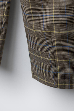 ZARA БРЮКИ BARREL В КЛЕТКУ С ЗАЩИПАМИ, РЫЖЕВАТО-КОРИЧНЕВЫЙ