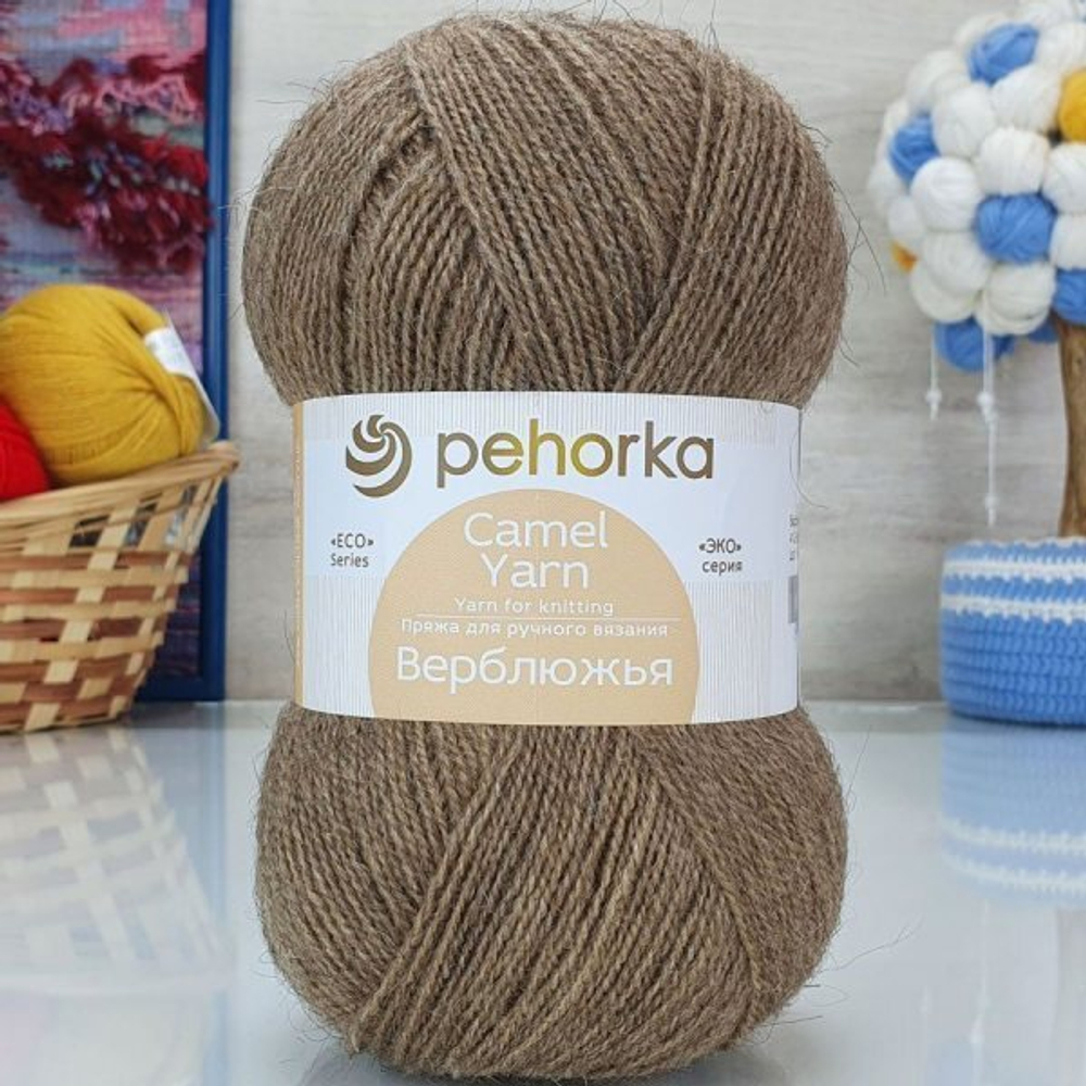 Верблюжья пряжа Россия Pehorka (Пехорка) 65%вербл.шерсть 35%объемн.акрил 5х100г/600м 412-Верблюжий